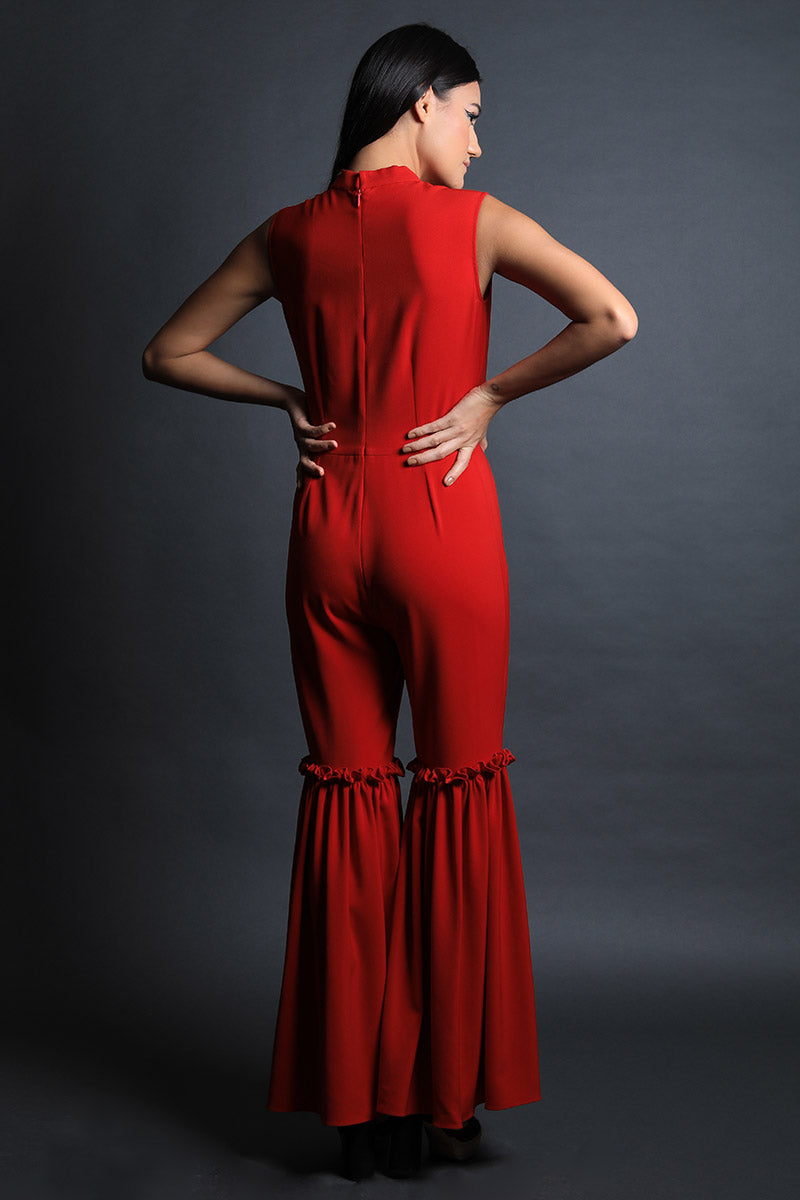 Scarf Collar Jumpsuit With Fit & Flared Pants