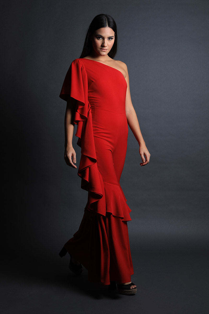 One Shoulder Ruffled Pants Jumpsuit