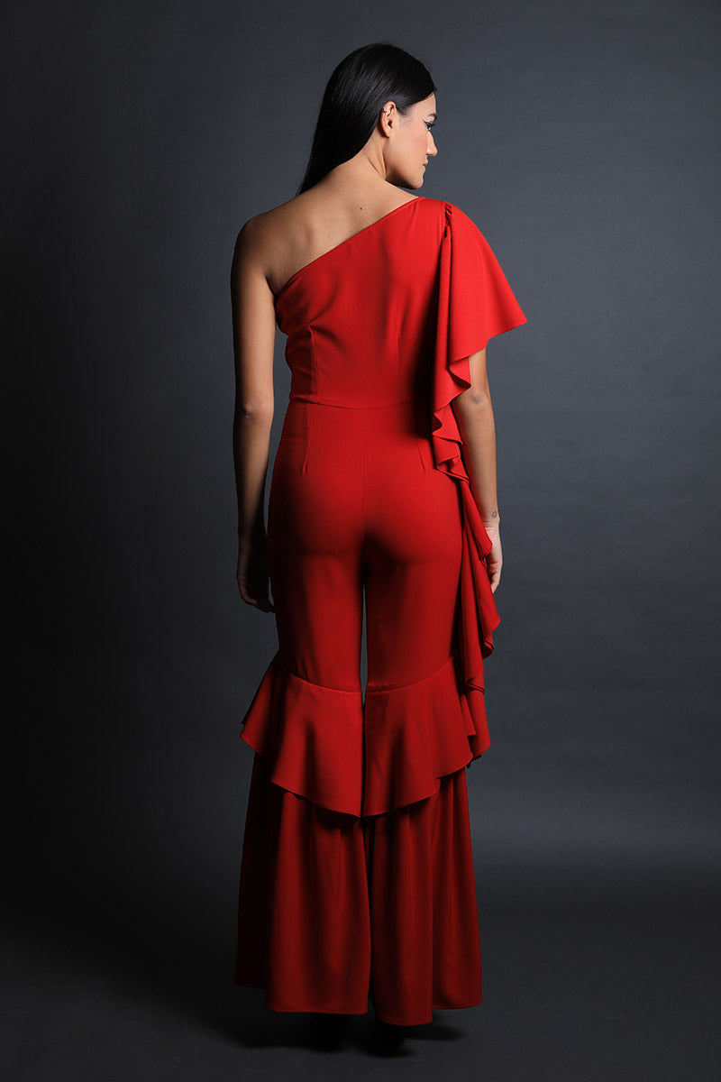 One Shoulder Ruffled Pants Jumpsuit