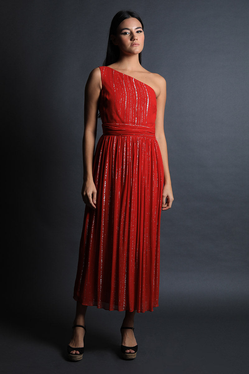 One Shoulder Fit & Flared Midi Dress