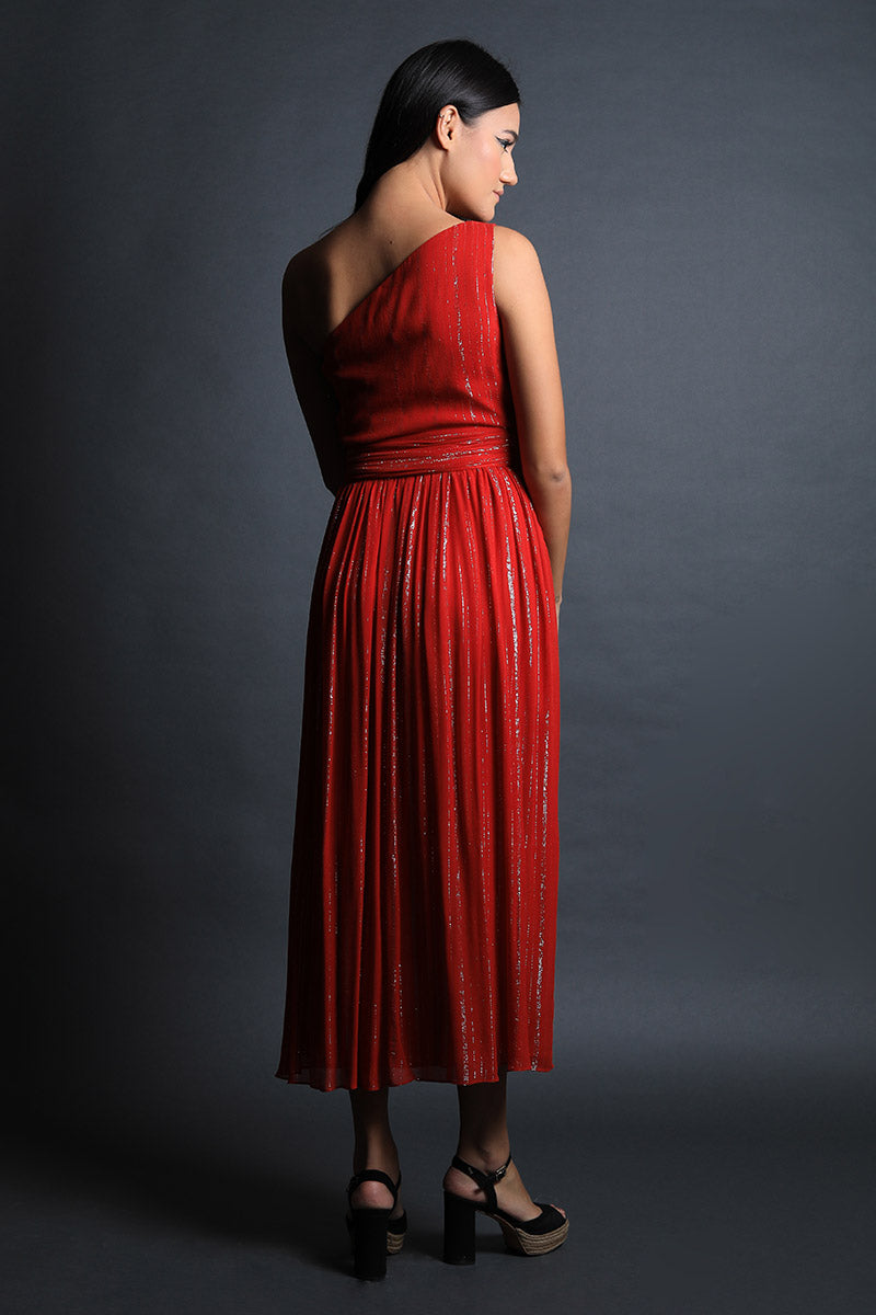 One Shoulder Fit & Flared Midi Dress
