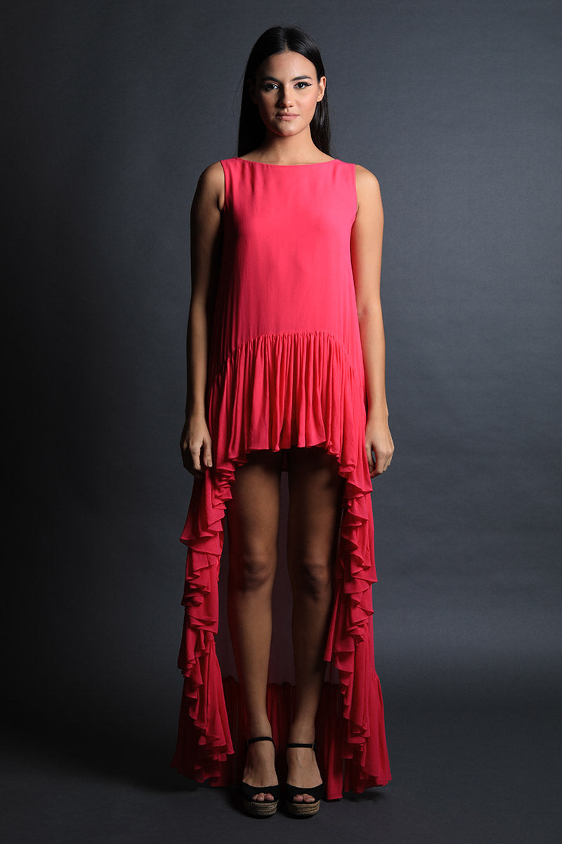 Ruffle Detail Asymmetric Dress