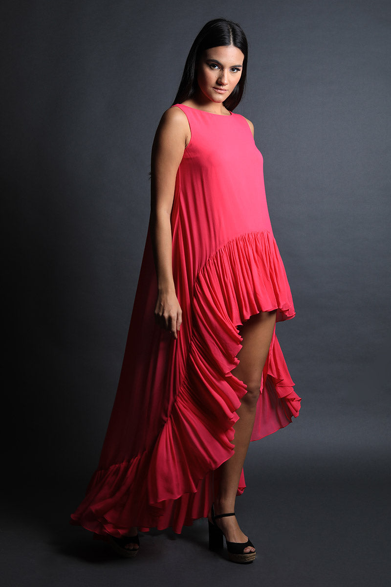 Ruffle Detail Asymmetric Dress
