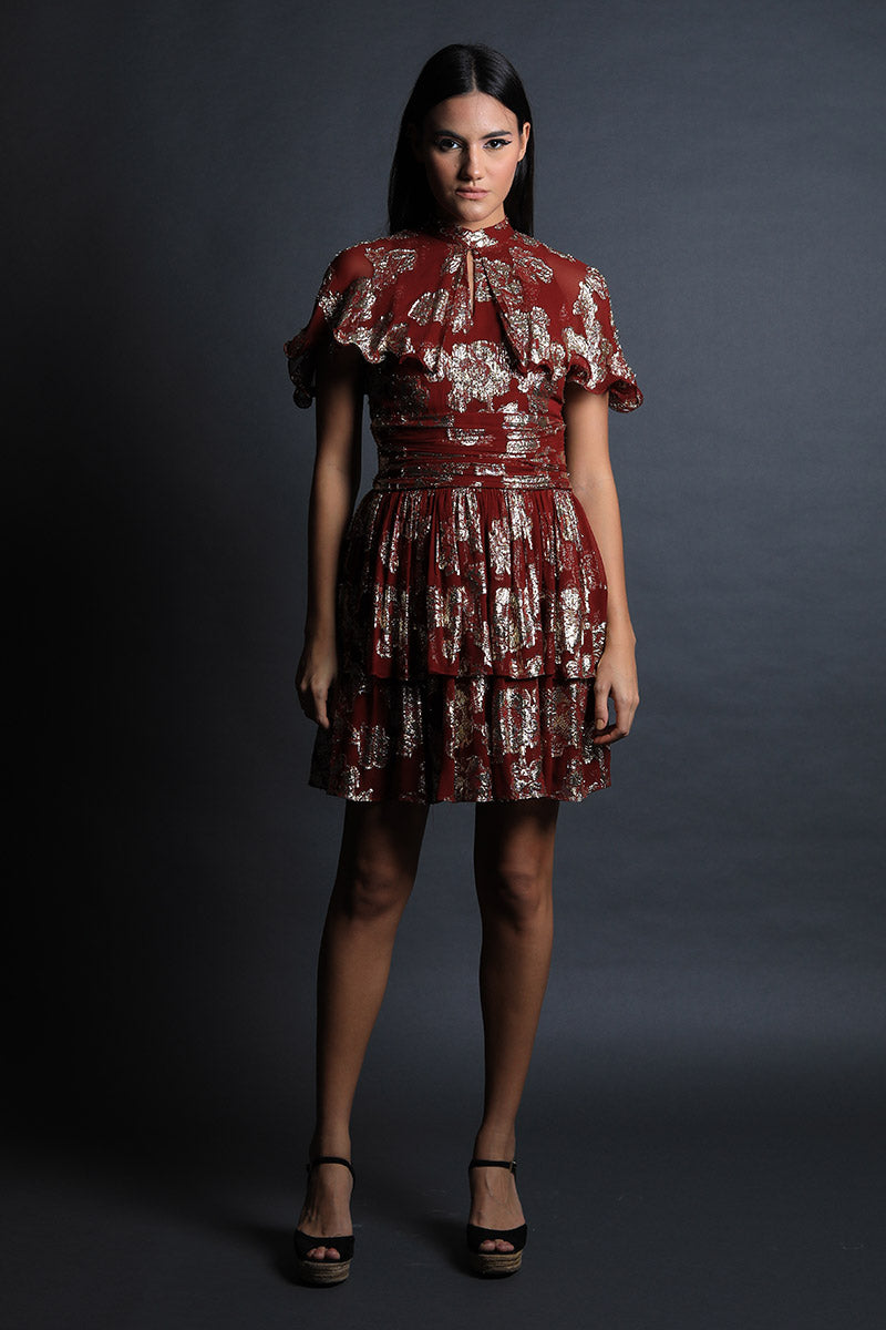 Plum Wine Frill Detail Fit & Flared Dress