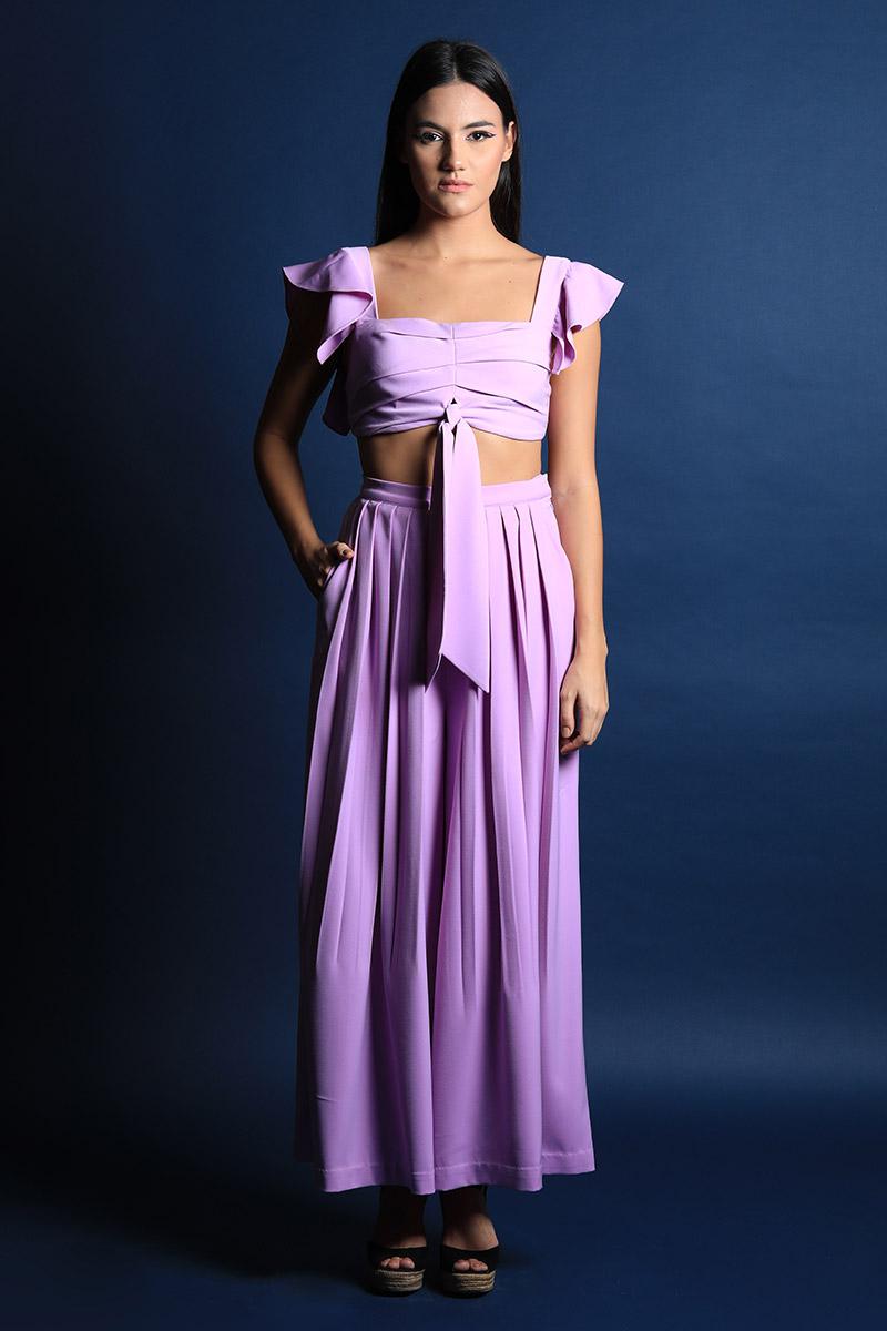 Band Crop Top with Pleated Pants Set