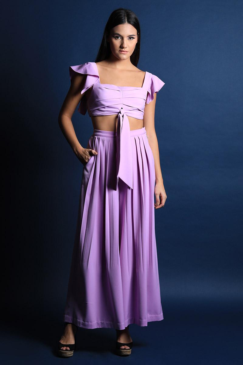 Band Crop Top with Pleated Pants Set