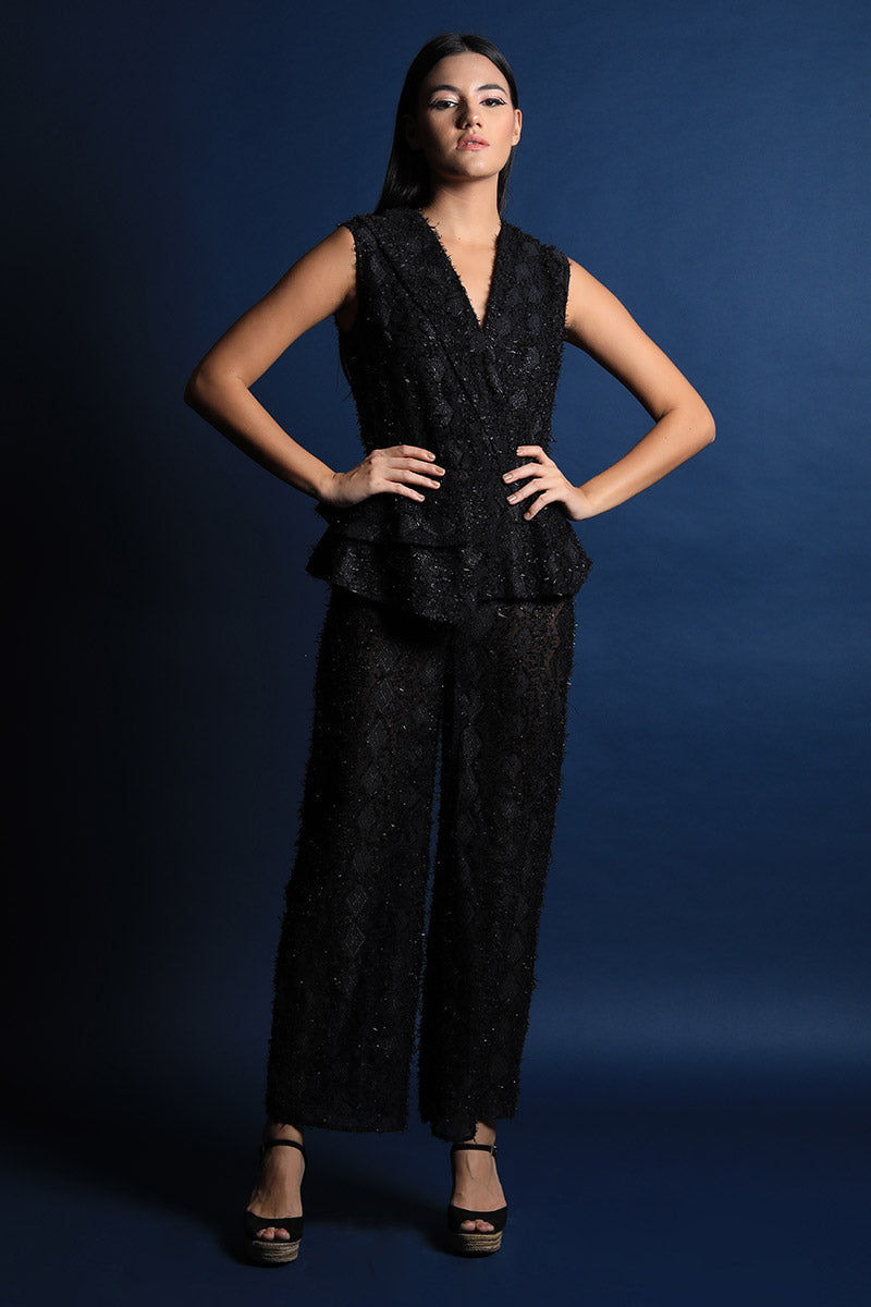 Tuxedo Collar Jumpsuit with Peplum