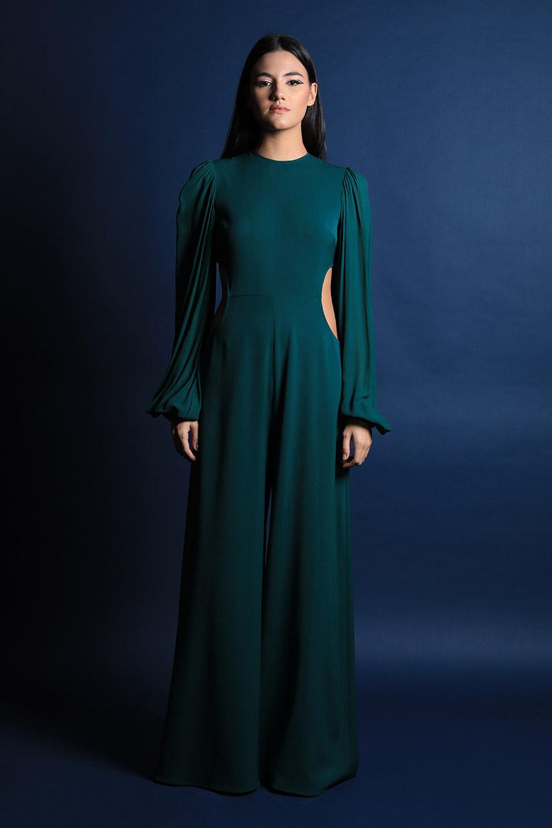 Pouf Sleeves Jumpsuit With Cut Outs