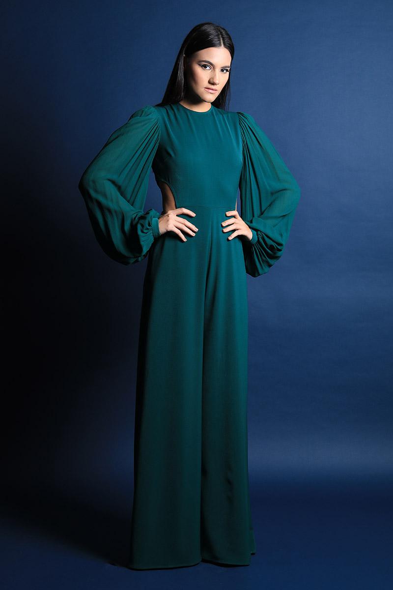 Pouf Sleeves Jumpsuit With Cut Outs
