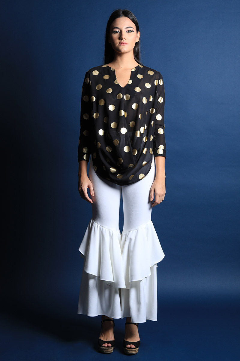 Ivory Fit & Flare Ruffled Pants