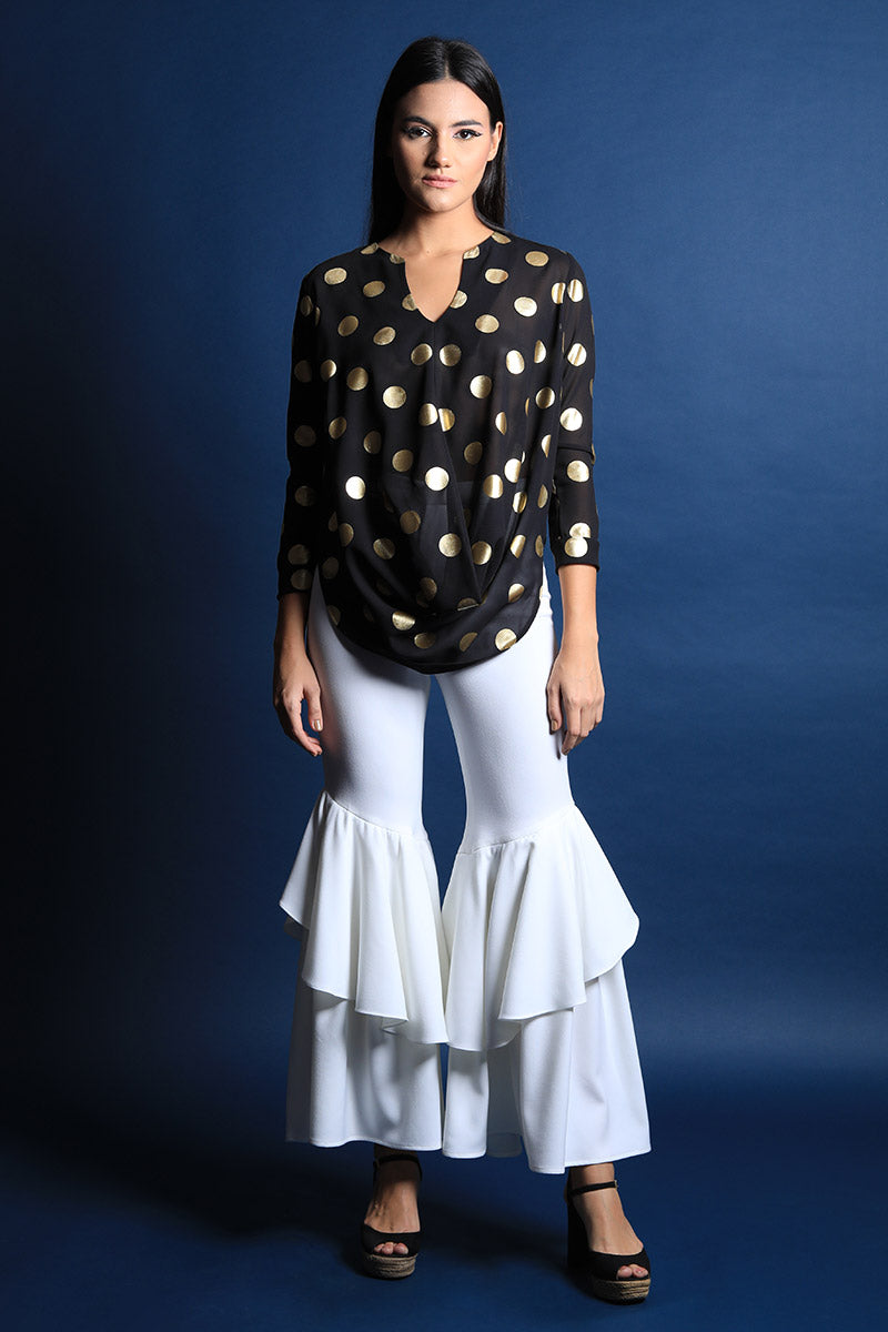 Ivory Fit & Flare Ruffled Pants