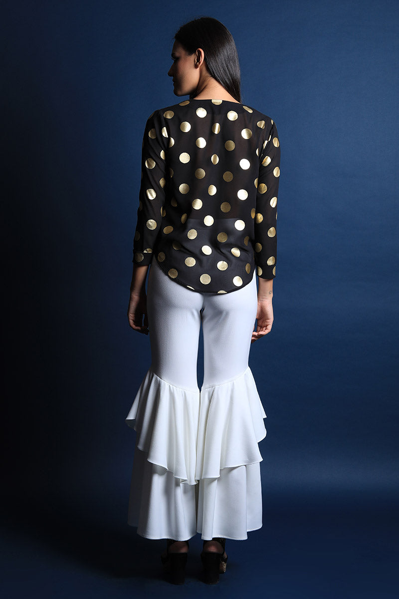 Ivory Fit & Flare Ruffled Pants