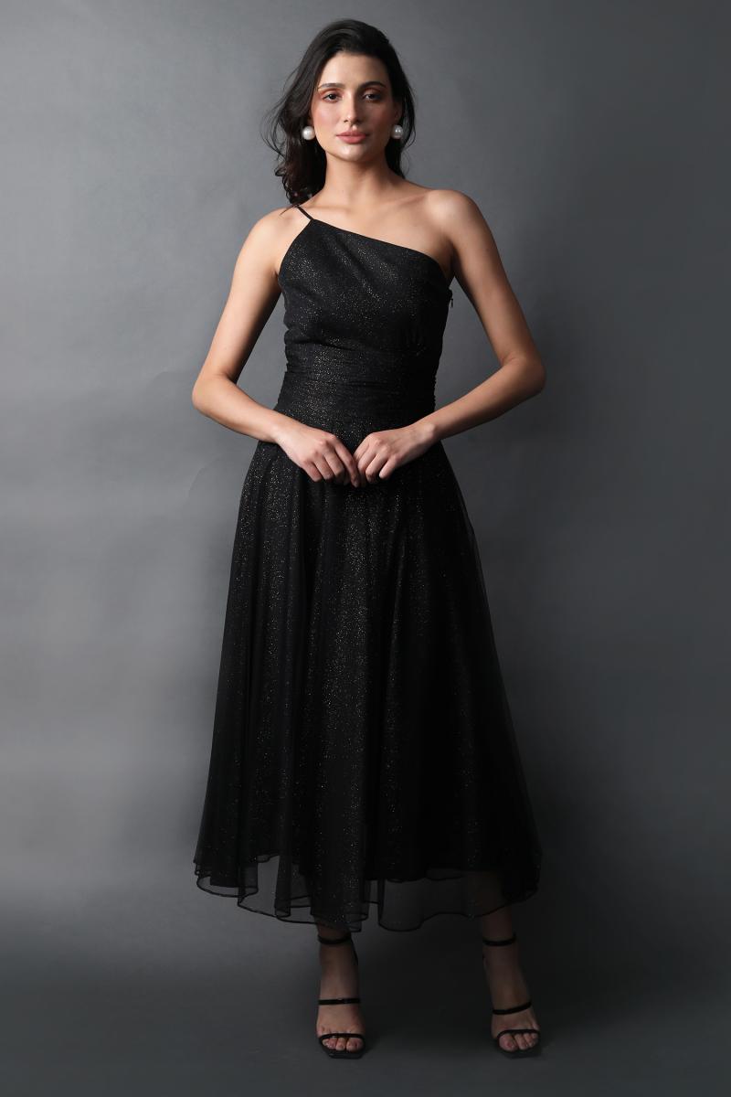 Strappy One Shoulder Flared Dress