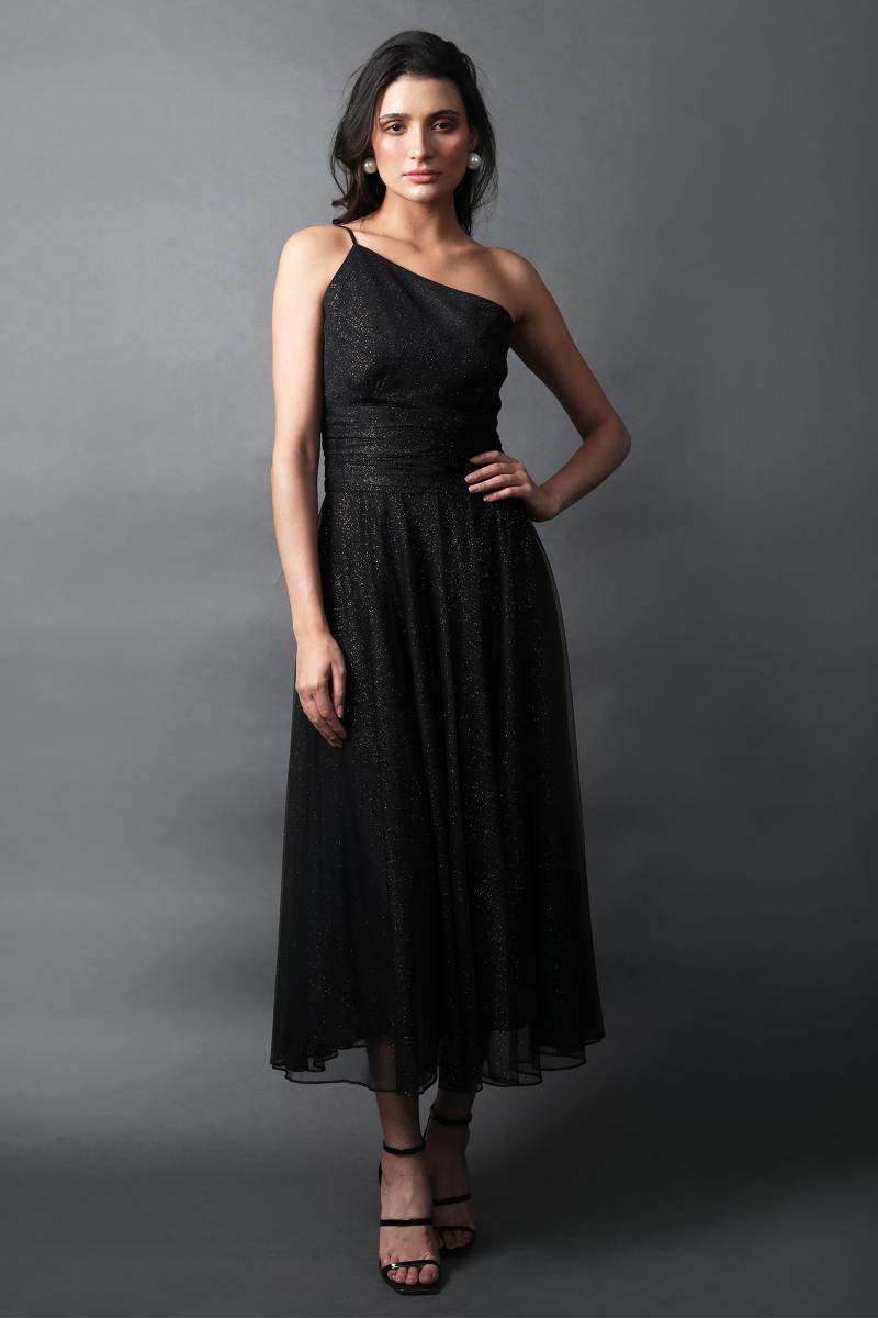Strappy One Shoulder Flared Dress