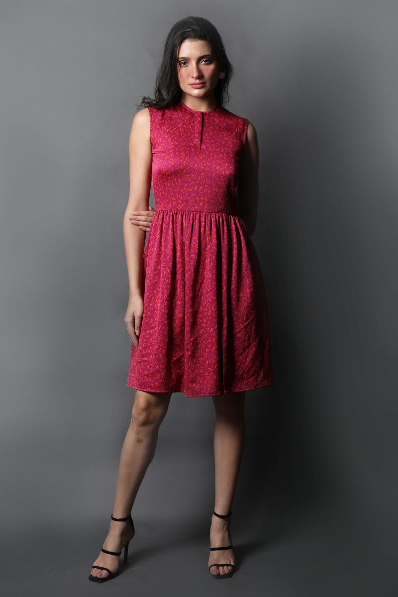Round Neck Fit & Flared Dress With Slit