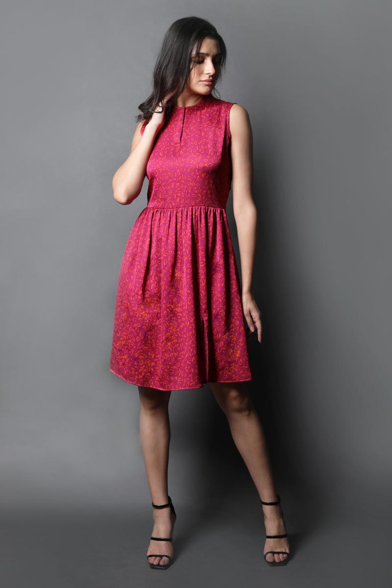 Round Neck Fit & Flared Dress With Slit