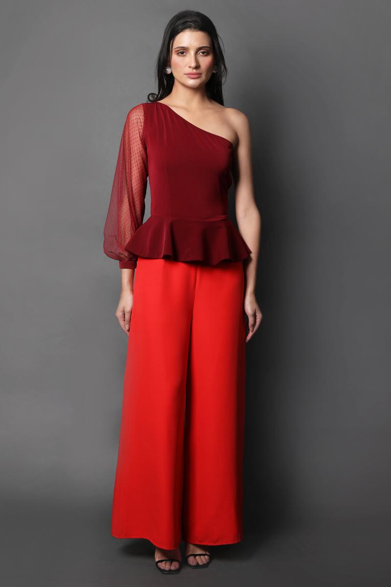 One Shoulder Color Block Jumpsuit