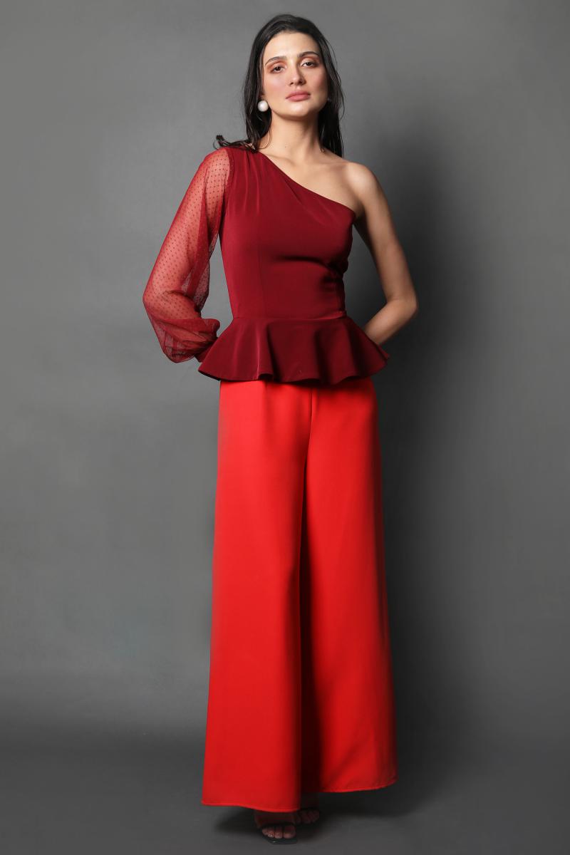 One Shoulder Color Block Jumpsuit