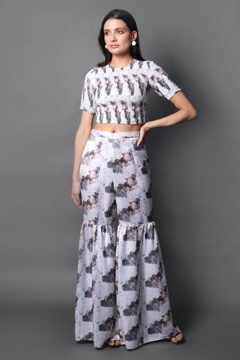 Smocking Top Flared Pants Co-ord Set