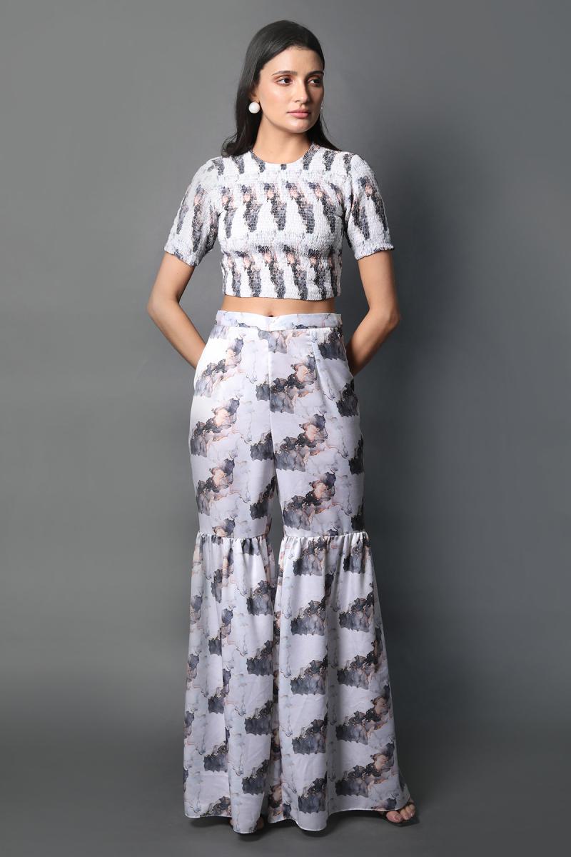 Smocking Top Flared Pants Co-ord Set
