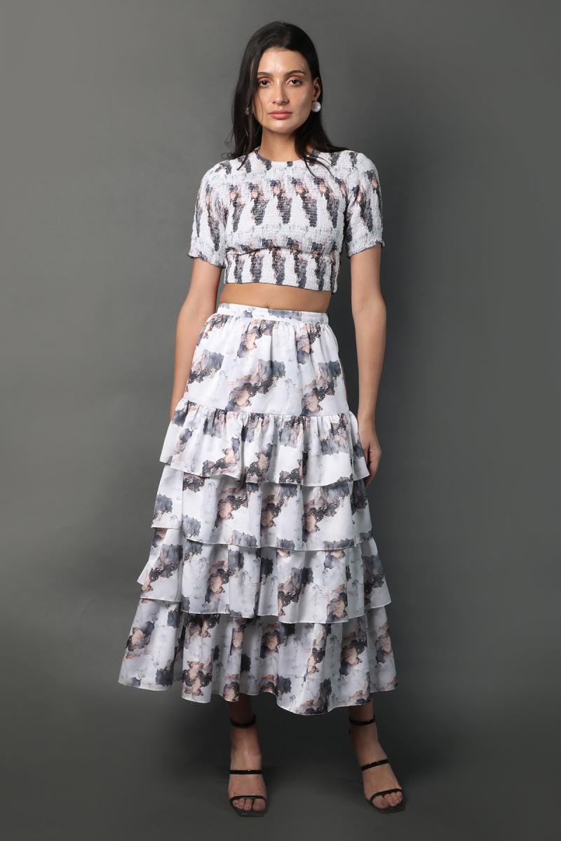 Smocking Top Tiered Skirt Co-ord Set
