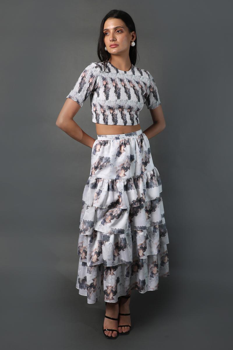Smocking Top Tiered Skirt Co-ord Set