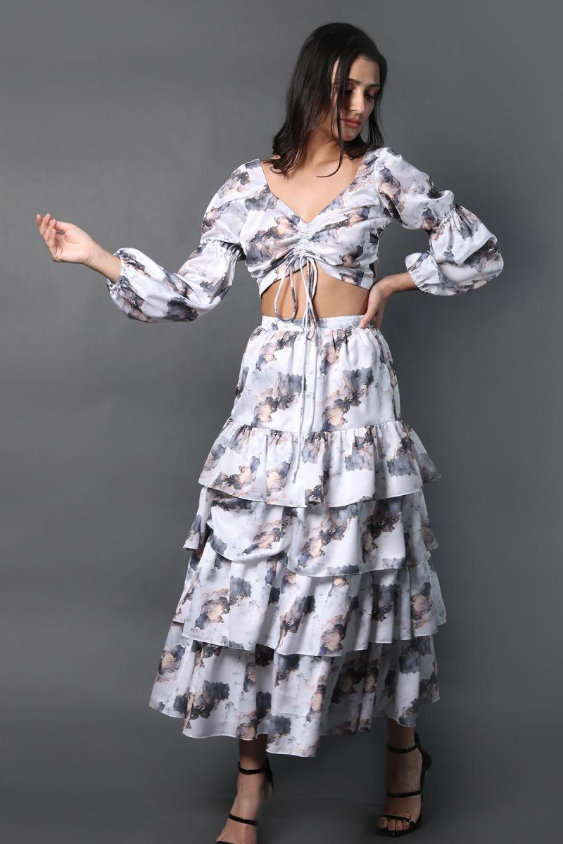 Crop Top Tiered Skirt Co-ord Set