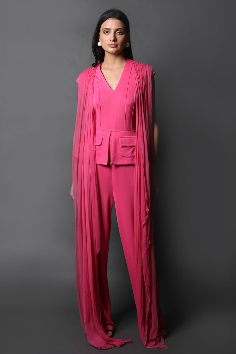 V Neck Jumpsuit With Drapes