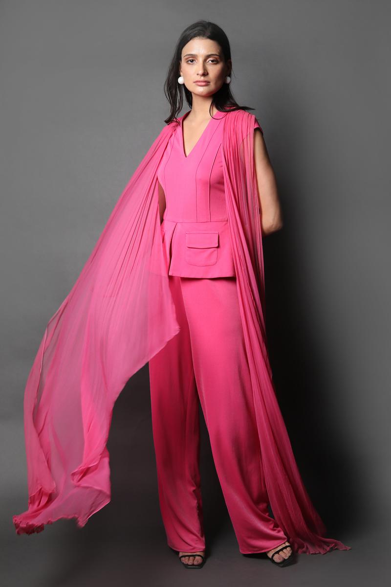 V Neck Jumpsuit With Drapes
