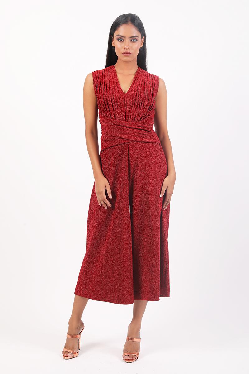 V Neck Criss Cross Drape Culottes