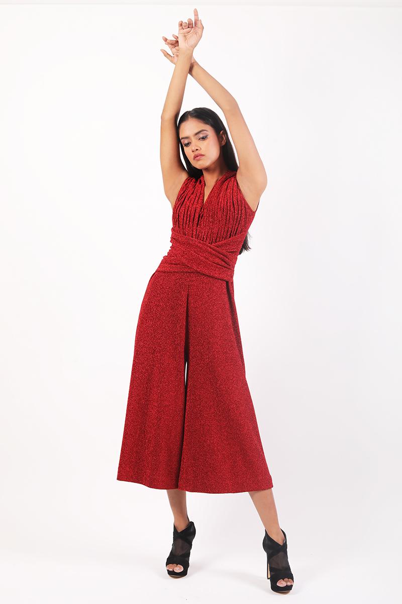 V Neck Criss Cross Drape Culottes