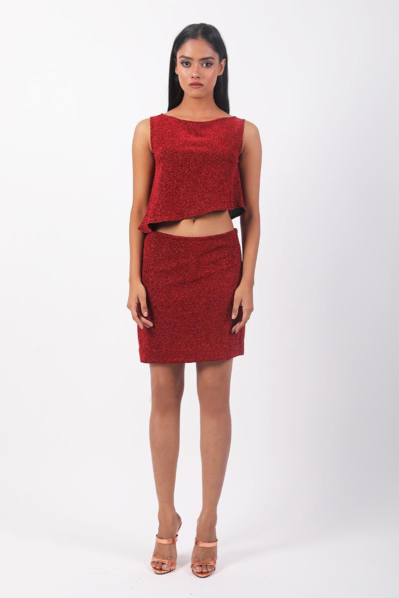 Boat Neck Asymmetrical Top with Pencil Skirt