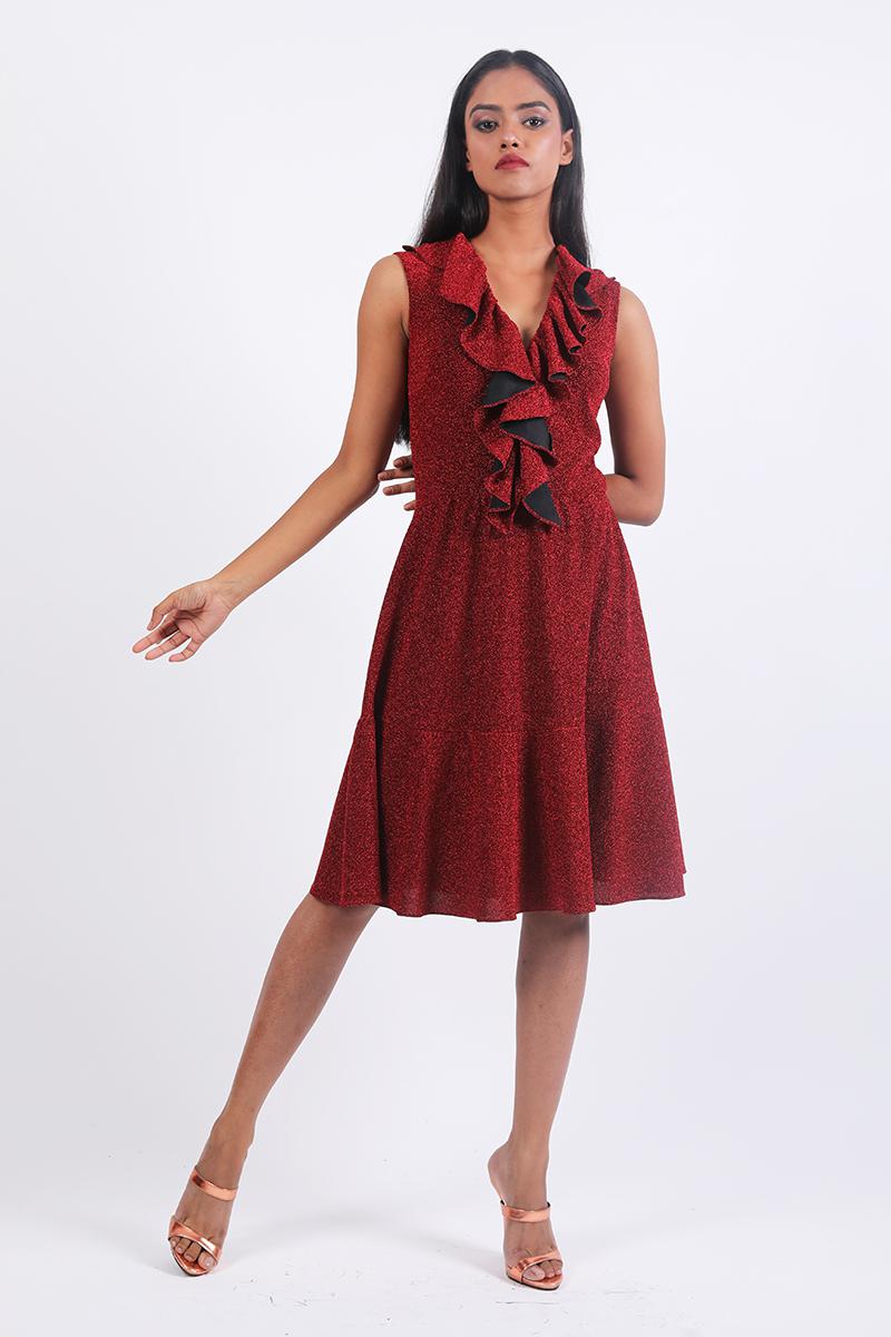 V Ruffled Neck Dress