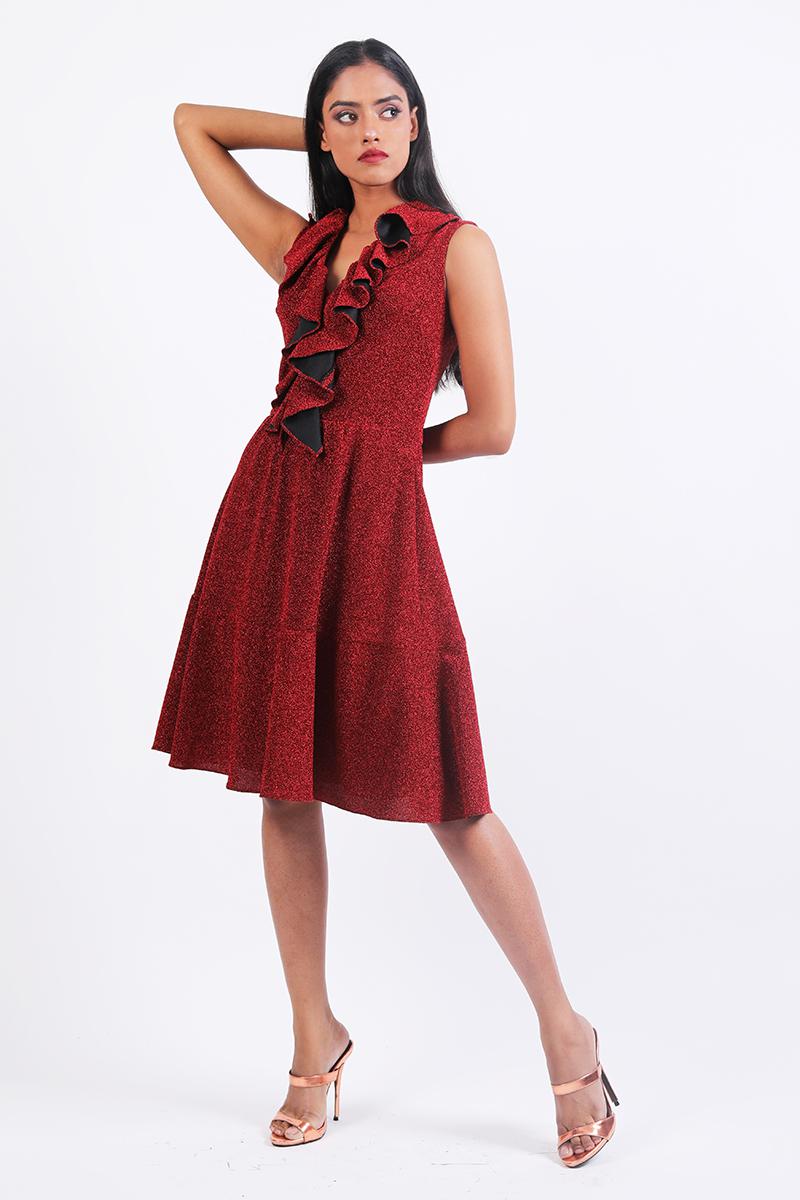V Ruffled Neck Dress