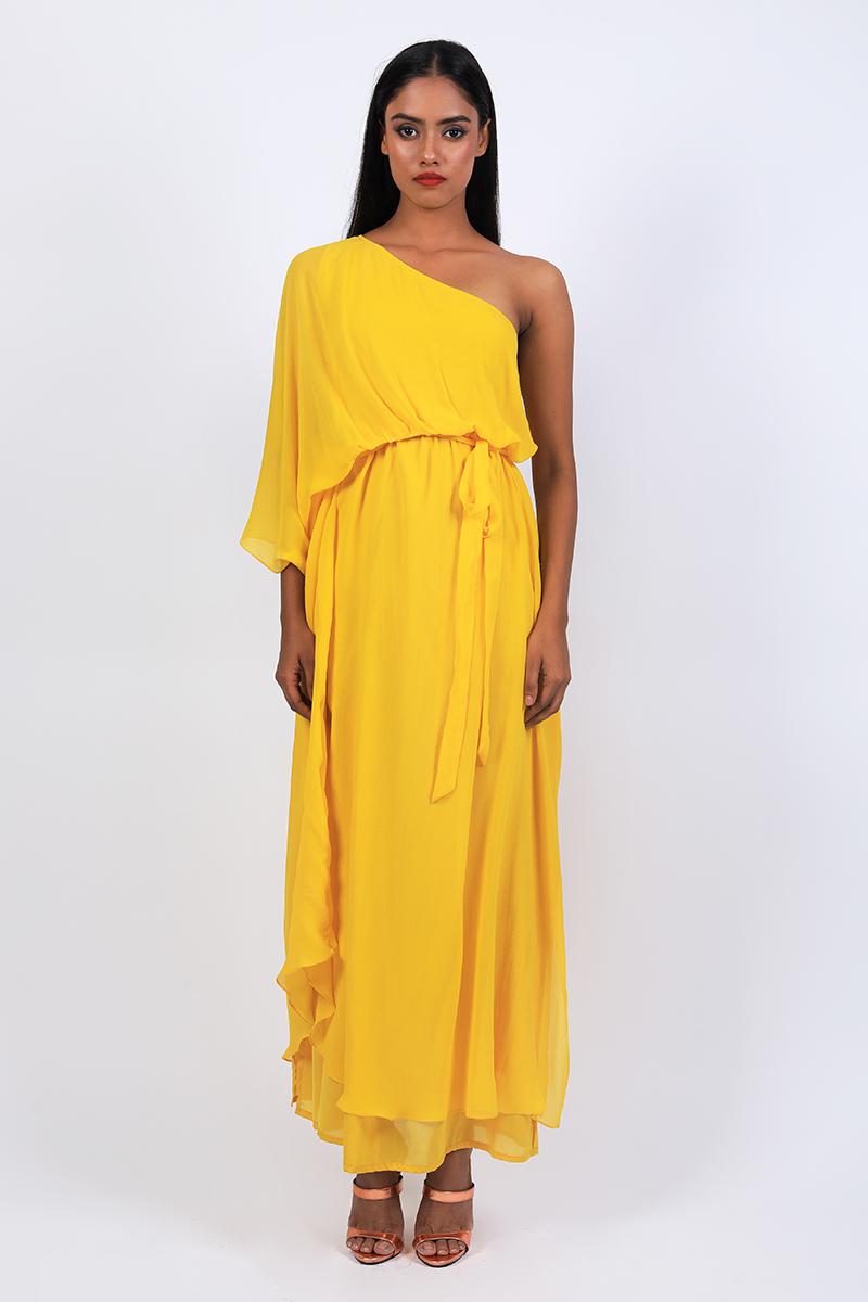 One Shoulder Kaftan Drape Dress