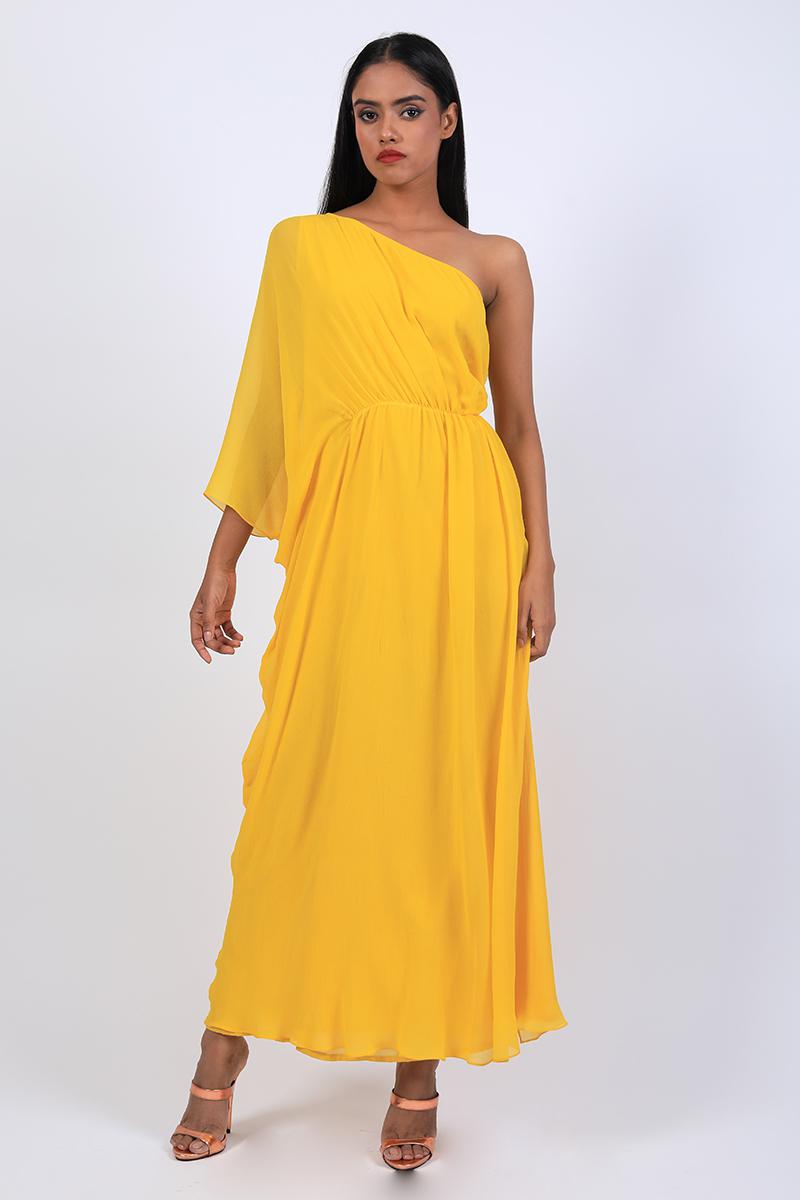 One Shoulder Kaftan Drape Dress