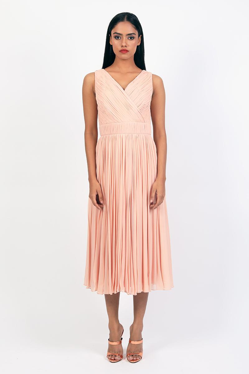 Overlapping Neckline Draped Dress