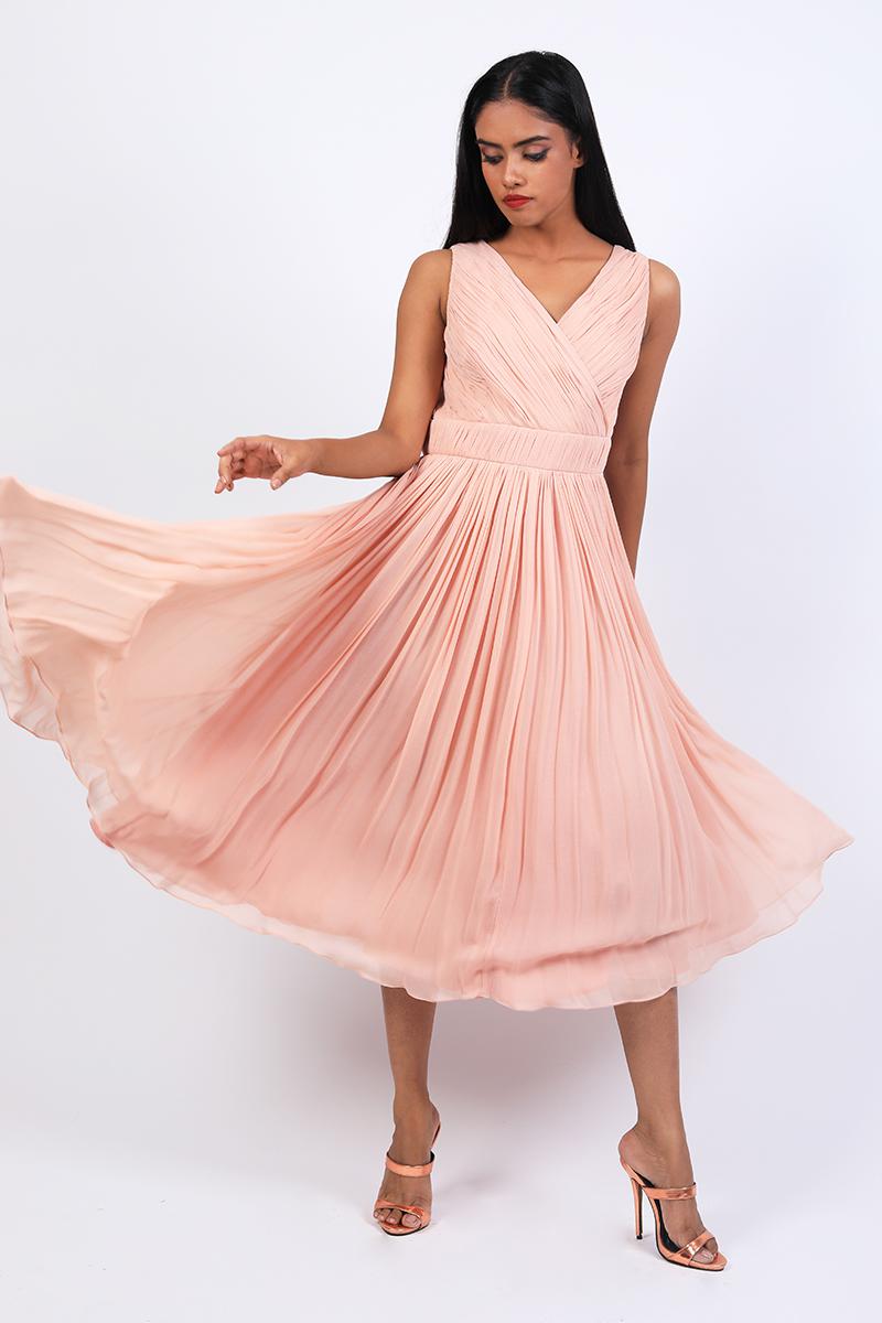 Overlapping Neckline Draped Dress