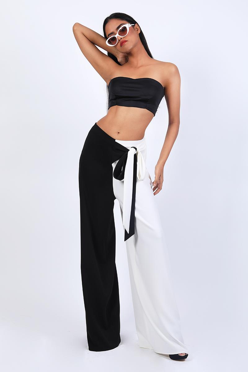 Tie Knot Band at Waist with Dual Colour Pants