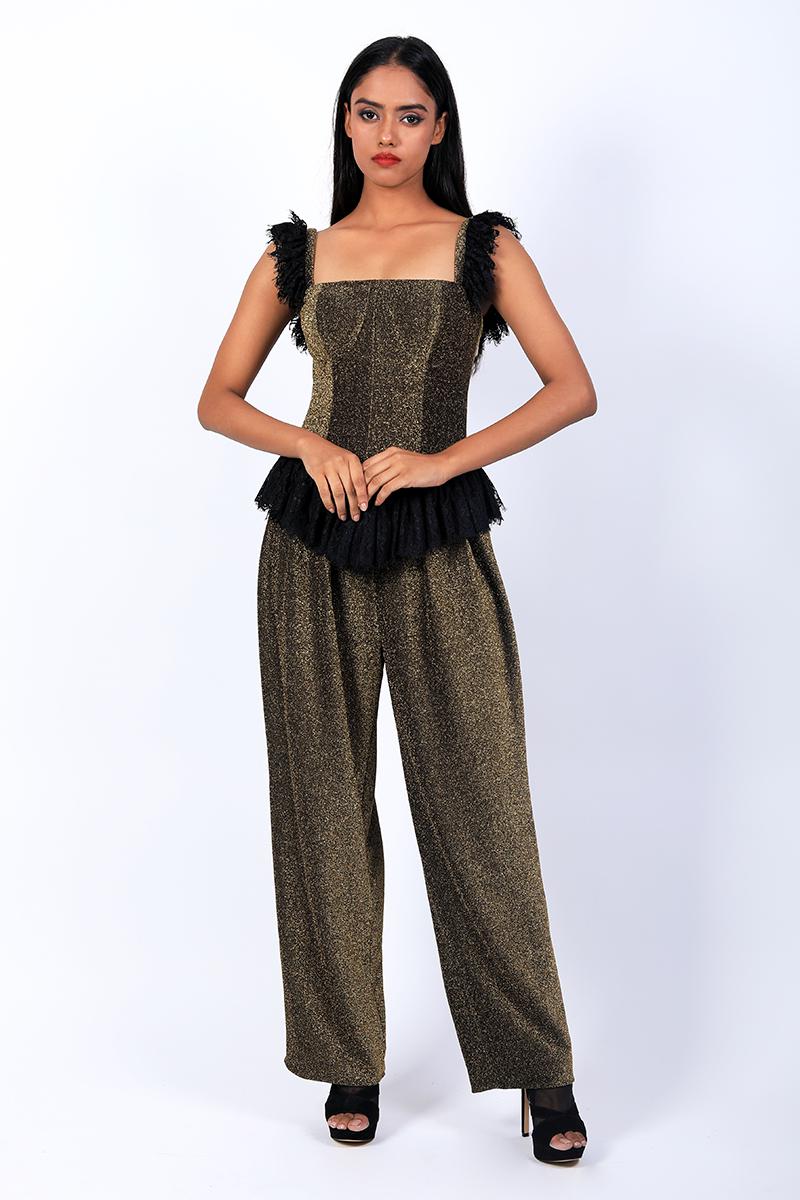 Croset Top with Lane and Pleated Pants