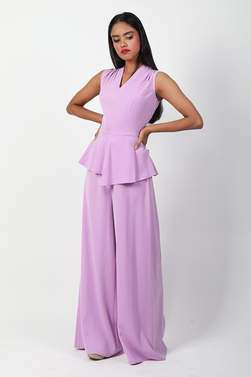 V Neck Asymmetrical Peplum Jumpsuit