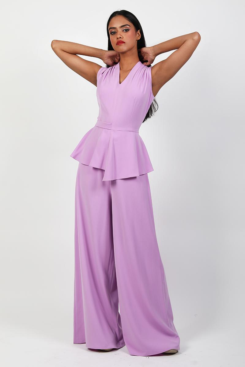 V Neck Asymmetrical Peplum Jumpsuit