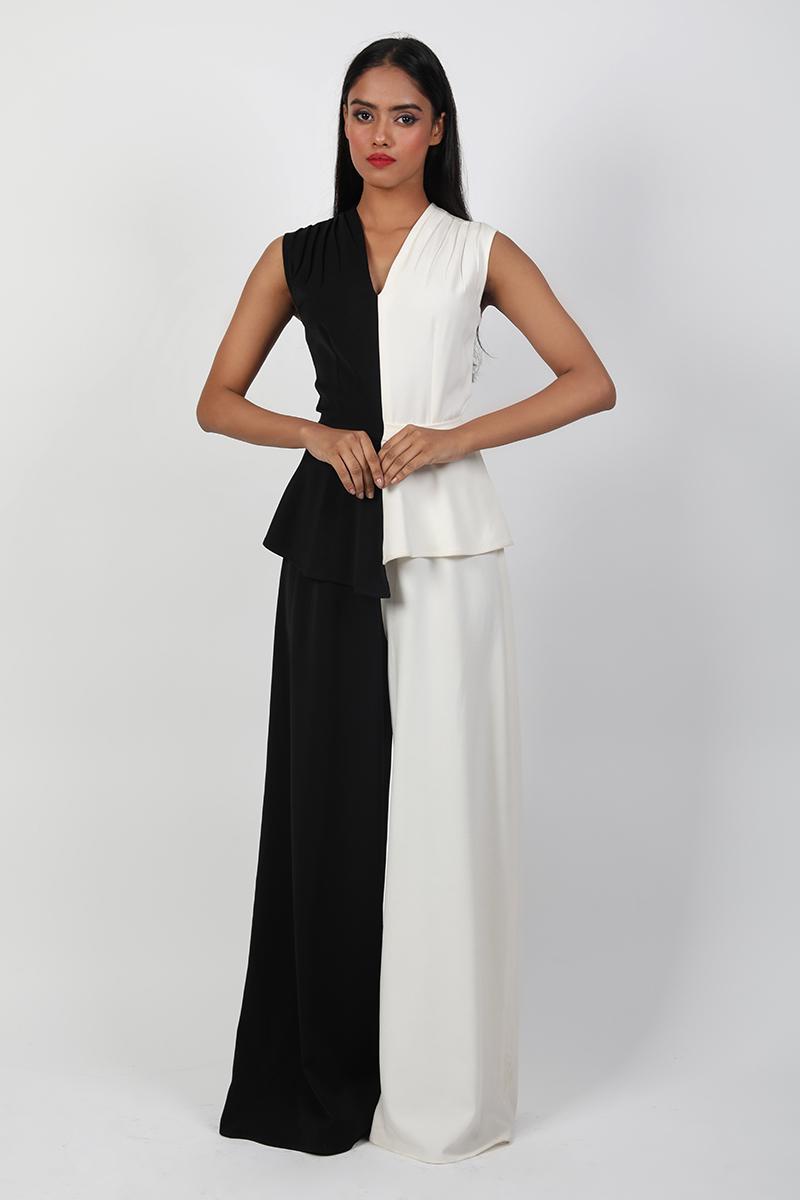 V Neck Pleated Jumpsuit