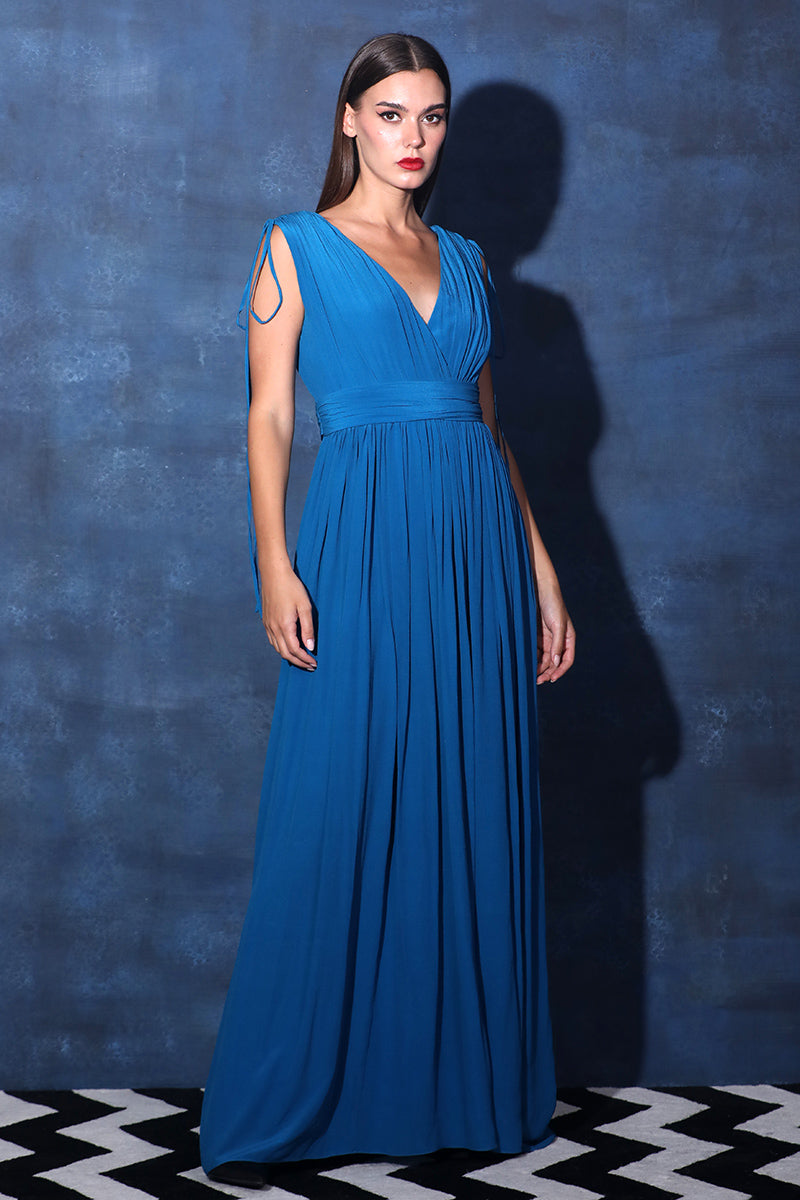 Deep V Overlapping Gown with Strings at Shoulders