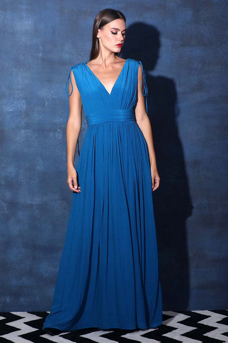 Deep V Overlapping Gown with Strings at Shoulders