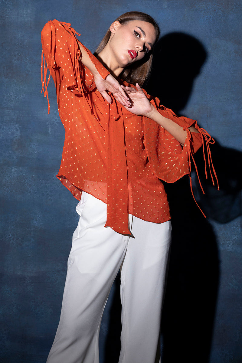 Scarf Collar Top with Tie Knot Sleeves in Sides