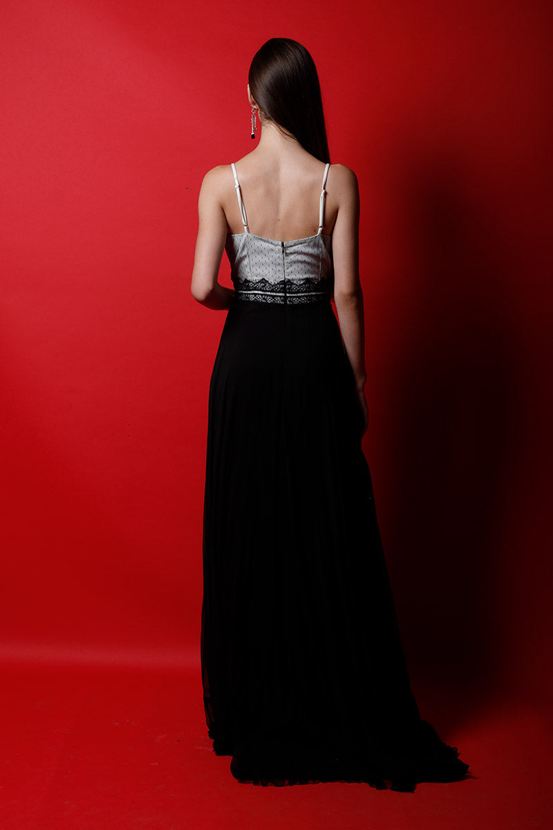 Strappy Polka Lace Color Block Gown