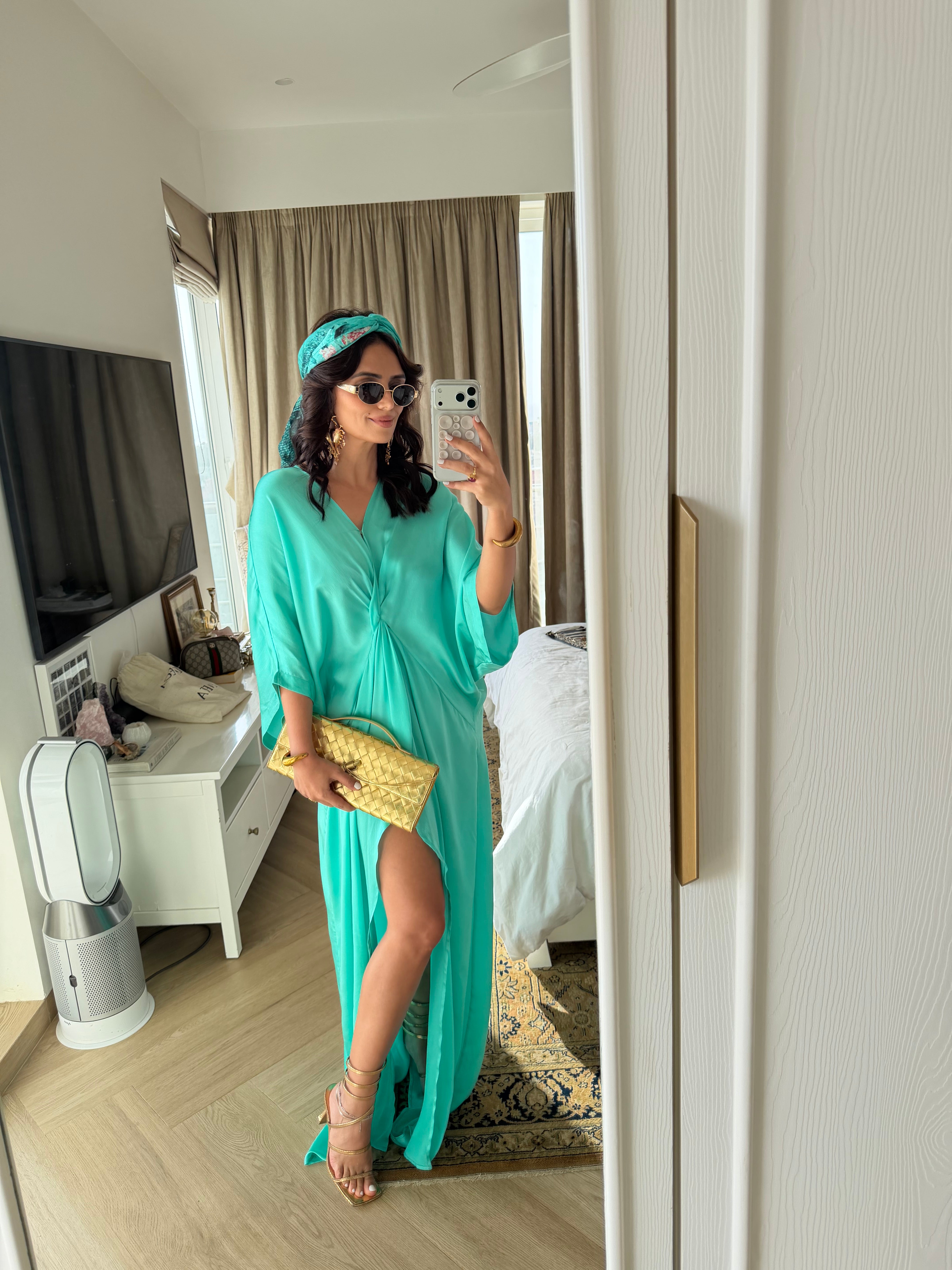 ROSHNI CHOPRA IN V NECK KNOTTED MAXI DRESS WITH SLIT