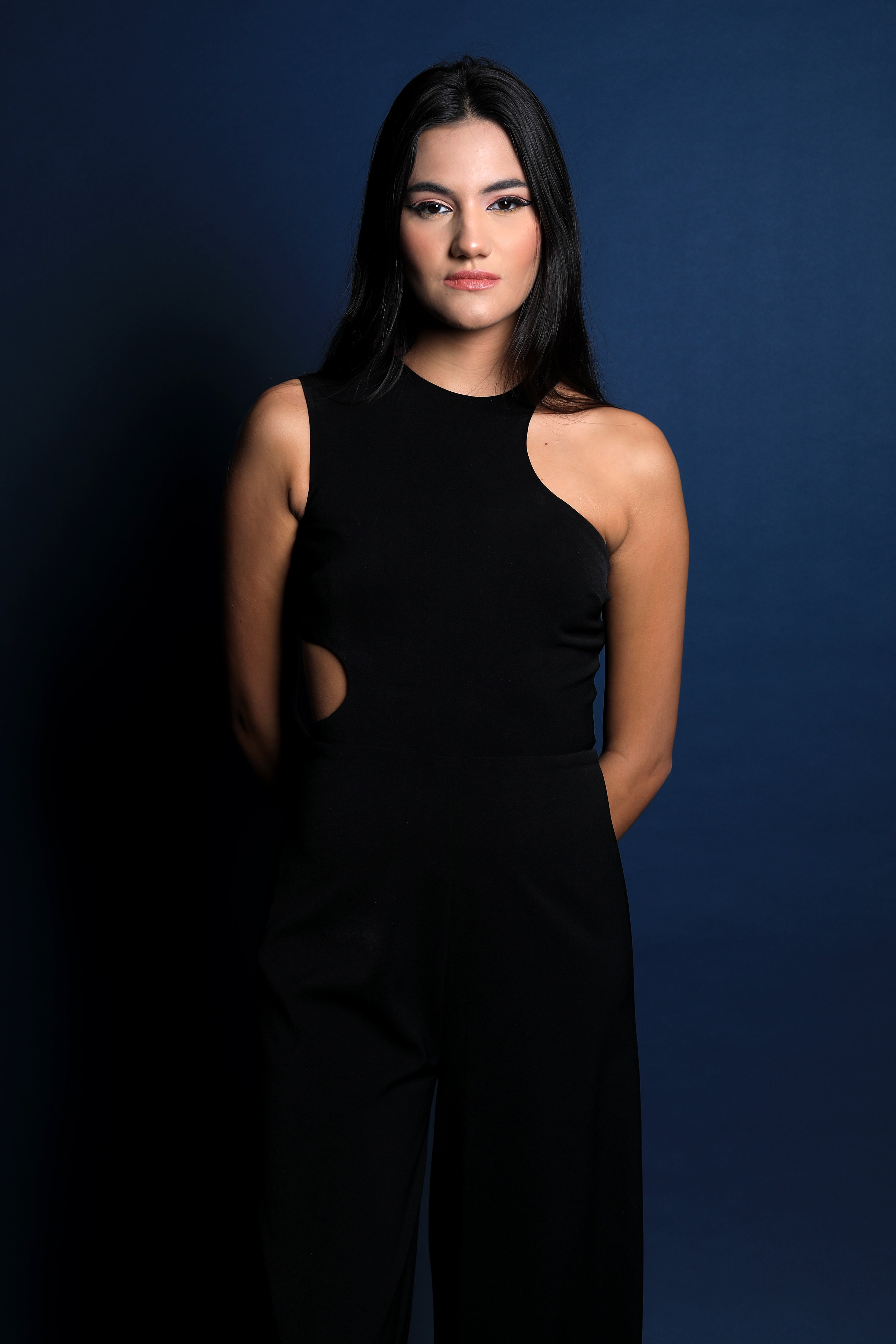 Black Curved Neckline Jumpsuit
