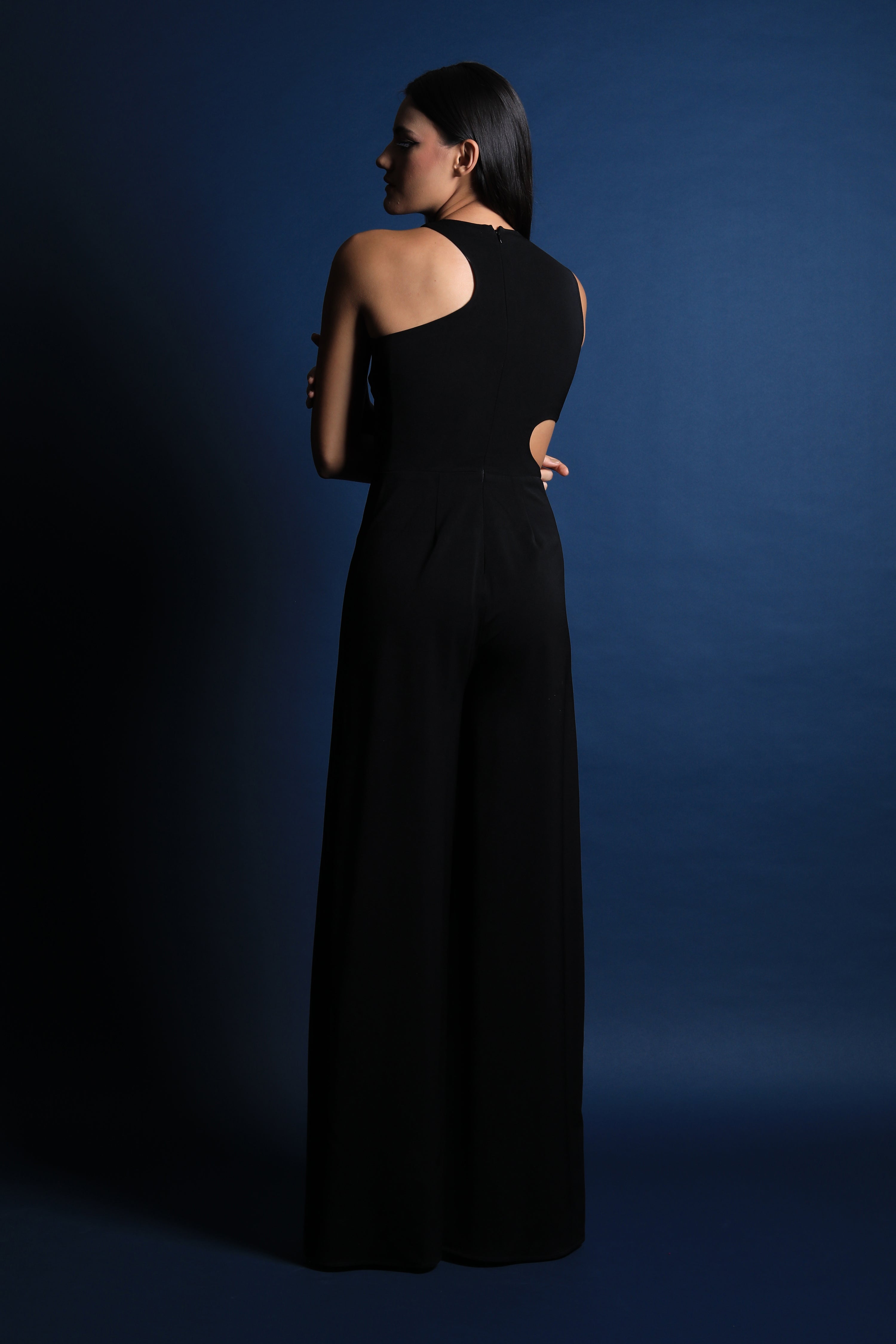 Black Curved Neckline Jumpsuit
